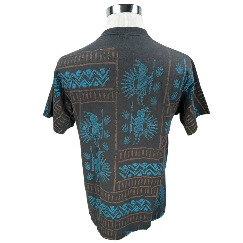 Vintage Grand Canyon T-Shirt Mens Large Black Aztec‎ AOP USA 90s Hieroglyphics